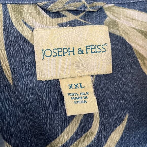 Joseph & Feiss Silk Blue Floral Palm Tropical Camp Collar Button Down Shirt, XXL - Picture 7 of 11